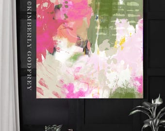 Pink Abstract Art Print, Contemporary Modern Decor, Ecru Beige and Olive Green Wall Art, UK artist