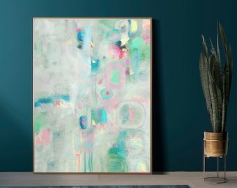 Sage Vervain Abstract Fine Art Giclee Print, Pale Mint Green Textured Bright Happy Wall Decor, UK artist