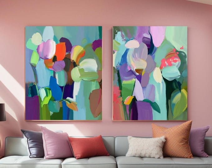 Turquoise & Mint Set of 2 Abstract Prints: Teal Blue Wall Art for Home Decor,
