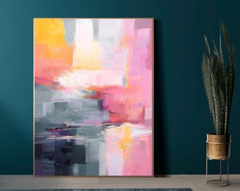 Pink Slate Abstract Fine Art Print, Multicolour Modern Art, Coral Aesthetic, Grey Interior Design, UK artist
