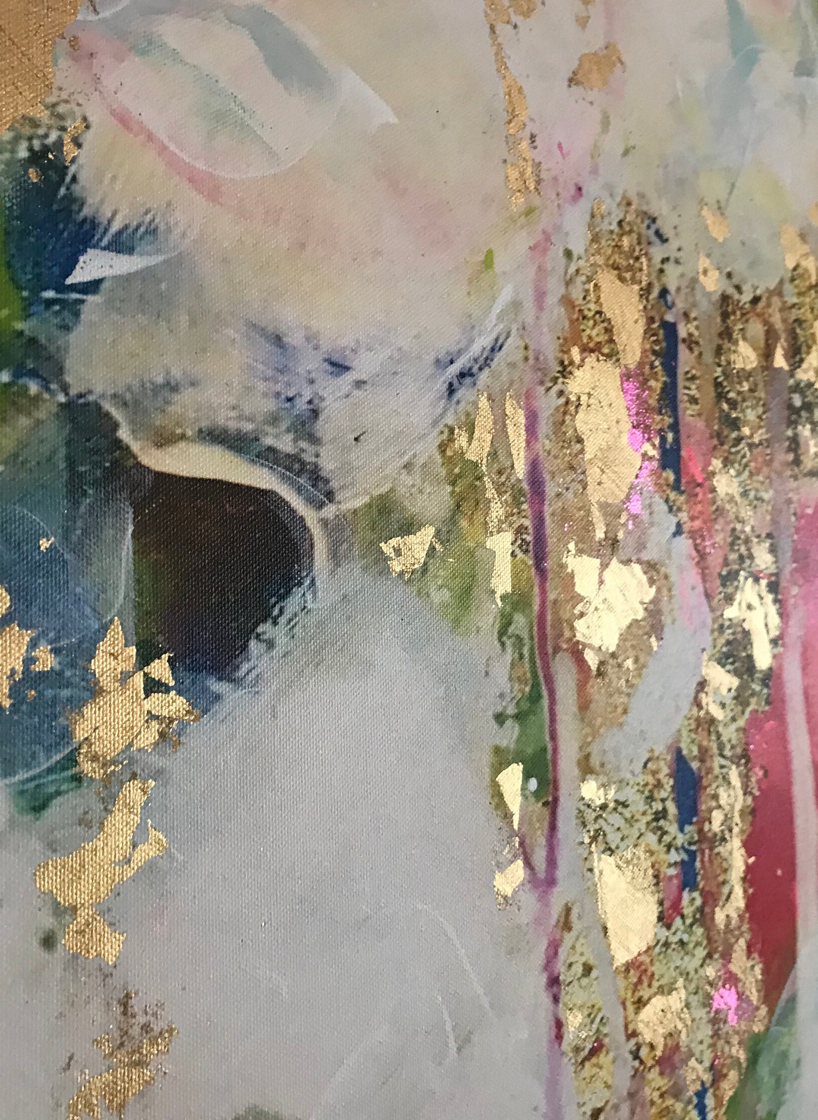 White Gold Abstract Fine Art Print, Oversized Gold Leaf Painting