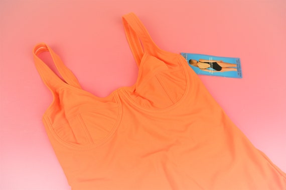 Vintage 90s neon orange swimsuit, underwire bust … - image 1