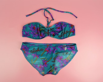 Vintage 80-tals TRIUMPH bikiniset: halterneck bandeau-topp och låg bikinitros, storlek M Medium