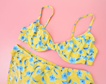 Vintage bikiniset: orange bygelöverdel och bygelbyxa, Medium M 36D 34E