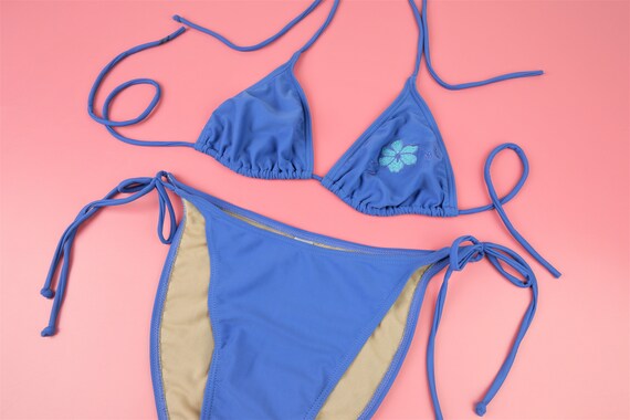 Vintage Y2K bikini set: halter neck triangle top … - image 1