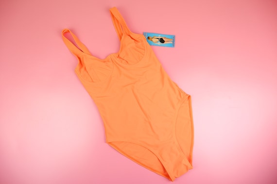 Vintage 90s neon orange swimsuit, underwire bust … - image 2