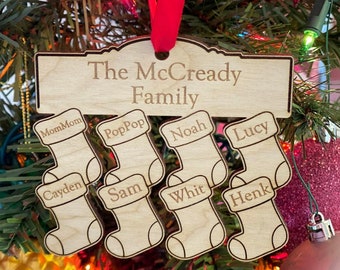 Family Christmas Ornament, 2023 Personalized Christmas Ornament, Cute Stockings hanging on mantel, Family Gift Idea for Him or Her