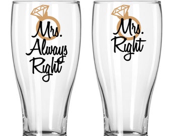 Mrs Right and Mrs Always Right, Lesbian Engagement Gift, Soon to be Mrs, Bridal Shower Gift, Lesbian Wedding