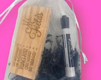 Personalized Eraser Gift Set, Dry Erase Marker and Eraser, Personalized Gift for Teacher, End of the Year, Back to School Gift, Appreciation