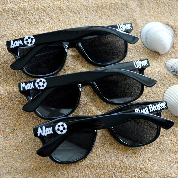 Kids personalized sunglasses, toddler sunglasses, youth glasses, summer party sunglasses, soccer ball party favor ideas