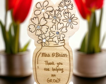 Hand Picked Flower Stand, Thanks for Helping Me Grow, Teacher Appreciation Gift, Paint DIY Wooden Flower Display, Personalized Gift for Her