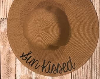 Floppy hat, summer outdoors, monogram hat, sun kissed hat, Summer Party Hat, custom wide brim, honeymoon hat, beach hat, bachelorette gift