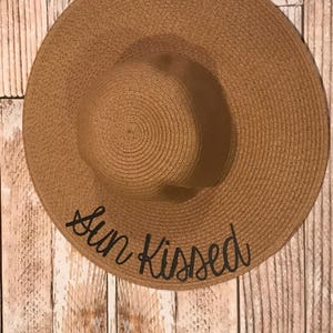 Floppy hat, summer outdoors, monogram hat, sun kissed hat, Summer Party Hat, custom wide brim, honeymoon hat, beach hat, bachelorette gift image 1