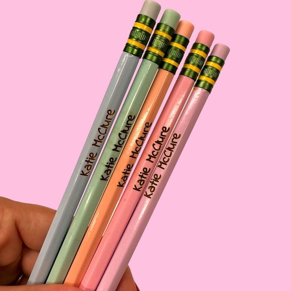 Personalized Number 2 Pencils, Engraved #2 Pencils, Pastel Sharpened Pencils, Cute Back to School Gift for Him or Her