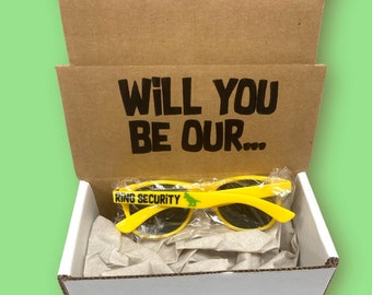 Will You Be My Ring Security Proposal Box, Personalized Sunglasses, Toddler Youth Kid Glasses, Gift Idea for Wedding Party, Summer Vacation