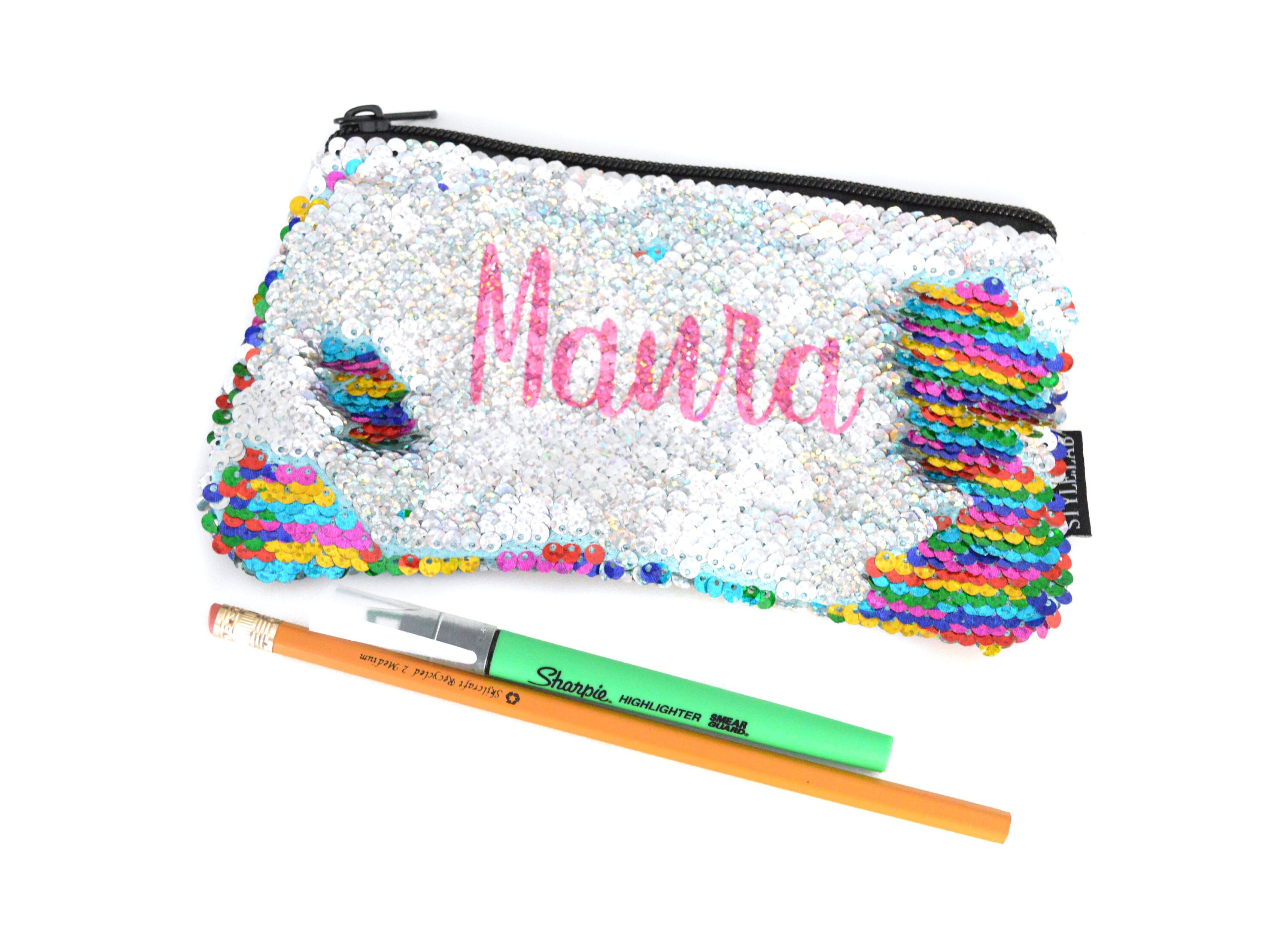 Girls Flip Sequin Rainbow Heart Pencil Case