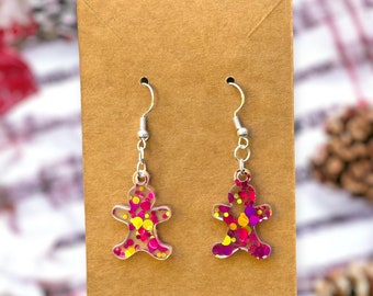 confetti gingerbread earrings, christmas earrings dangle, holiday earrings, statement earrings, gifts for mom Christmas, stocking stuffer