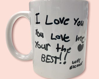 Handwritten Mug for Mom or Dad, Christmas Gift for Him, Kids Handwriting Gift, Sentimental First Mug
