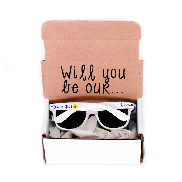 Will You Be My Flower Girl Proposal Box, Personalized Sunglasses, Toddler or Youth Kid Glasses, Gift Idea for Wedding Party, Summer Vacation