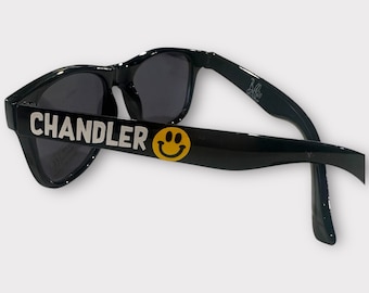 Kids personalized sunglasses, toddler sunglasses, youth glasses, summer party sunglasses, sports party favor ideas, baseball, smile glasses