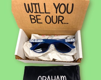 Will You Be Our Ring Bearer Navy Sunglasses, Personalized Sunglasses, Toddler Youth Kid Glasses, Gift Idea for Wedding Party