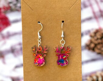 confetti reindeer earrings, christmas earrings dangle, holiday earrings, statement earrings, gifts for mom, stocking stuffer for her