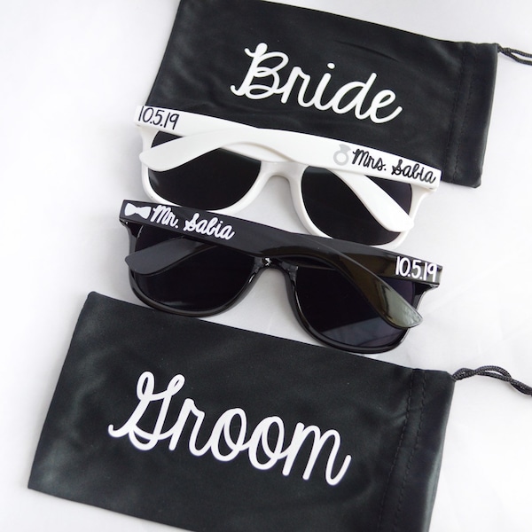 Bride and Groom Sunglasses, Summer Beach Destination Wedding Favors, Engagement Photo Prop, Honeymoon Gift, Mr and Mrs Bridal Shower Gifts