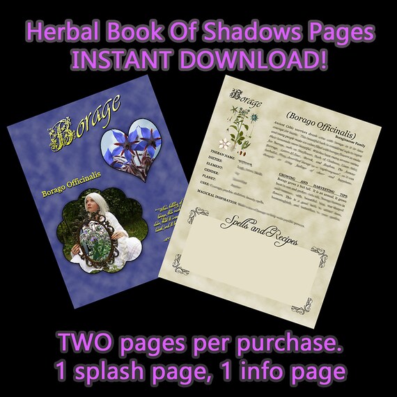 Borage Herbal Book Of Shadows,Herbal Witchcraft Information,Herbal Correspondence,Herbal Spells,Digital Download pages,A5 and US Letter Size