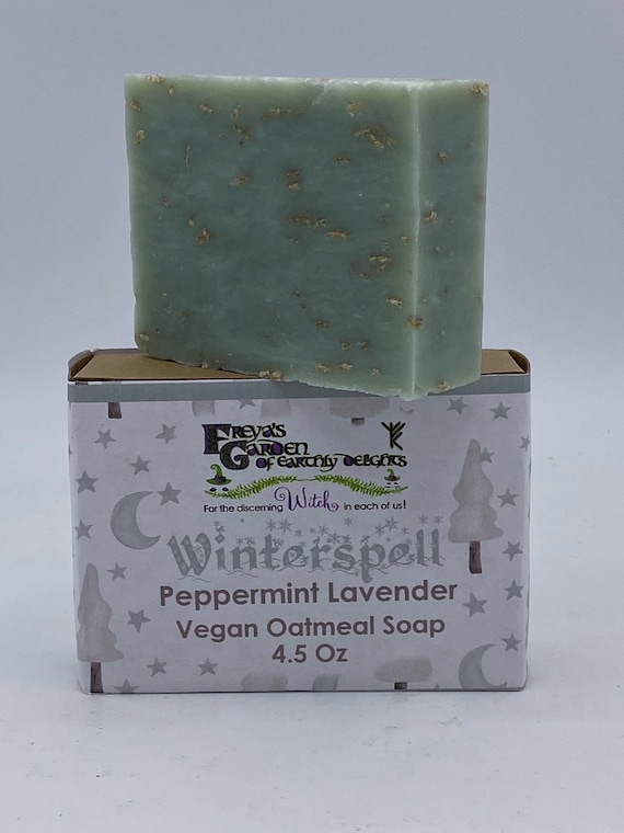 Winterspell Soap Bar is a crisp, enchanting bar of soap that weaves the calming magic of lavender with the invigorating chill of peppermint.