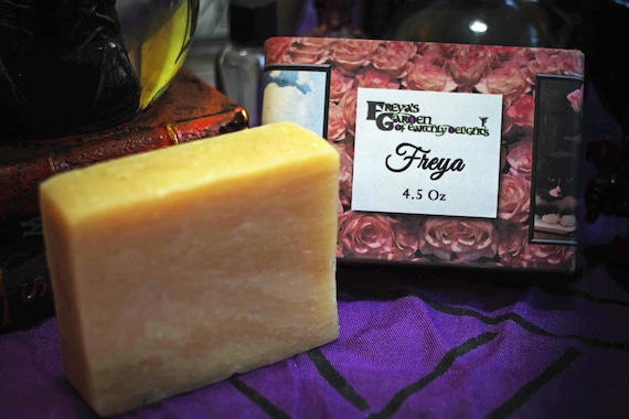 Freya is a goat milk soap infused with the timeless elegance of rose, inspired by the Norse goddess of love, beauty and fierce independence.