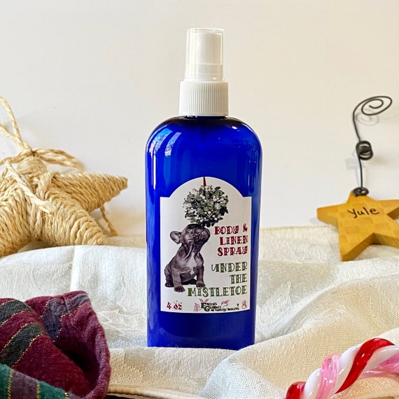 Mistletoe Body Mist, Room and Linen Spray, as refreshing as a sleigh ride and as charming as a stolen moment beneath the mistletoe. Vegan.