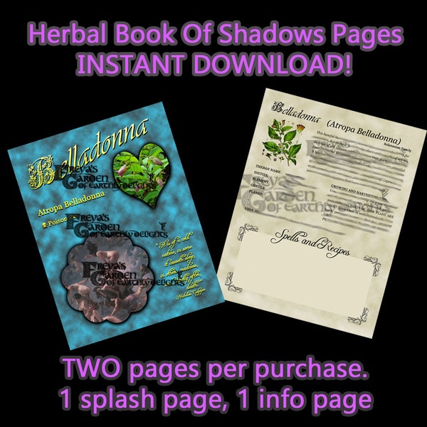 Belladonna Herbal Book Of Shadows, Witchcraft Supply, Digital Download Herbal BOS pages