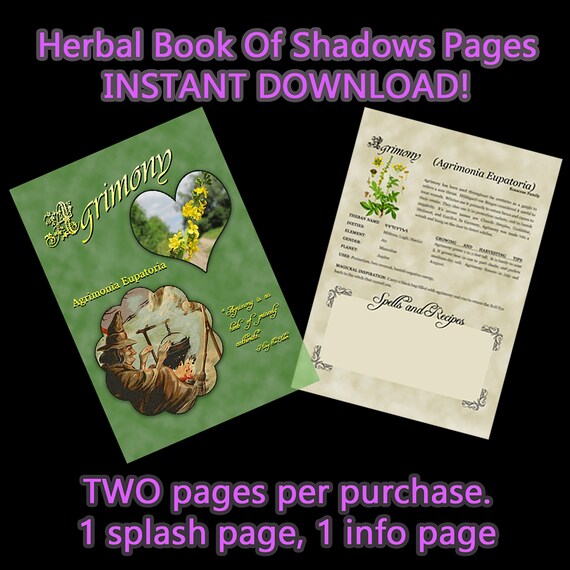 Agrimony Herbal Book Of Shadows, Herbal Witchcraft, Herbal Correspondences, Herbal Spells, Digital Download pages, US Letter and A5 Sizes