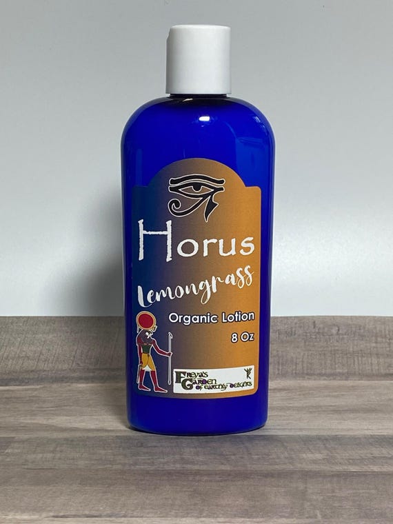 Horus organic lotion is a refreshing, revitalizing moisturizer infused with the crisp, uplifting scent of lemongrass essential oil. Vegan.