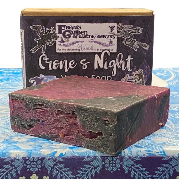 Crone's Night is a playful potion in soap form, swirling with a juicy, fruity scent that’s as bold and mysterious as a midnight moon ritual.