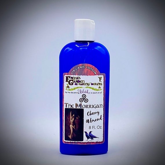 The Morrígan is a captivating organic lotion that blends the luscious sweetness of ripe cherries with warm, comforting embrace of almonds.