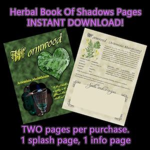 Libro de hierbas de ajenjo de las sombras, hierbas de brujas, correspondencia de brujería, páginas de descarga digital, suministros de brujería, tamaños de letras A5 y EE. UU.