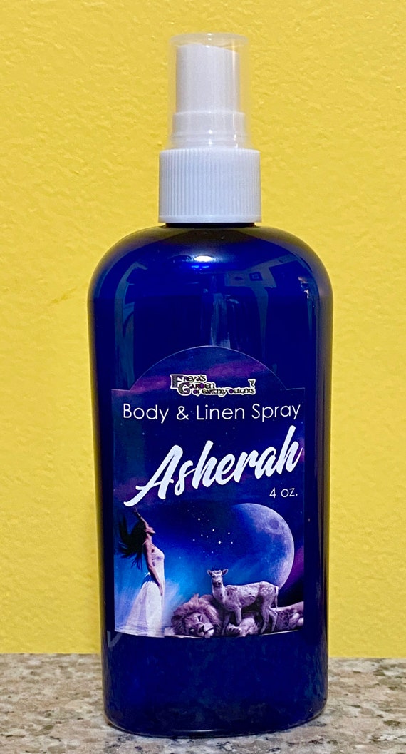 Goddess Asherah Room and Body Spray, a luminous blend of lime, mandarin, ylang ylang, and rose that radiates sensuality and strength. Vegan.