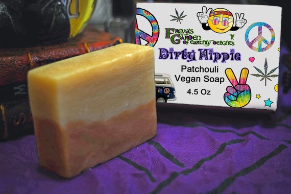 Dirty Hippie Handmade Soap Bar is pure peace, love, and patchouli essential oil in a natural soap bar. Vegan.
