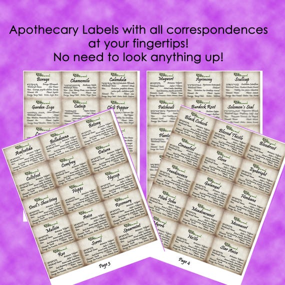 60 Apothecary Jar Labels,Witchy Herb Apothecary Labels small jars,All Correspondences on label, Digital printable herb jar labels, Combo Set