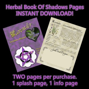 Libro de sombras de hierbas de lavanda, BOS de brujería, páginas de BOS de hierbas de descarga digital, correspondencias de hierbas imprimibles, tamaños de letras A5 y EE. UU.