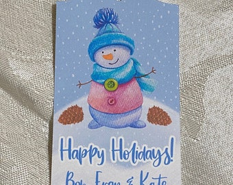 Holiday Gift Tags, Snowman Holiday Packaging, Set of 7 with Ribbons