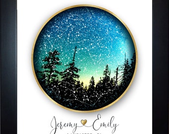 Personalized Wedding Present, Anniversary Gift, 1st 2nd 3rd 4th Man 1 Year, Unique Romantic Gift Idea, Custom Art Constellation Stars Poster