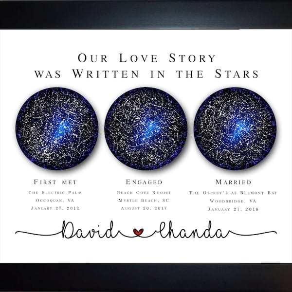 Constellation Star Map, First 1st Anniversary Gift, Him, Custom Wedding Gift Couple Cool Gift Idea Framed Opt, Night Sky, Astrologic Print