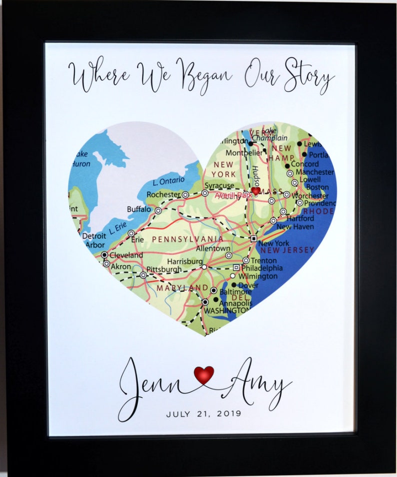 Engagement Gift Heart Map Personalized Engagement Gift For Couple Where We Got Engaged Custom Heart Art Prints Proposal Present