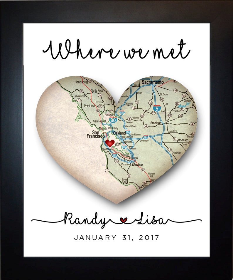 Personalized Map Location Place Of Where We Met Engagement Gift Art Print For Couple Newlyweds Anniversary Present Special Meaning Fiance 