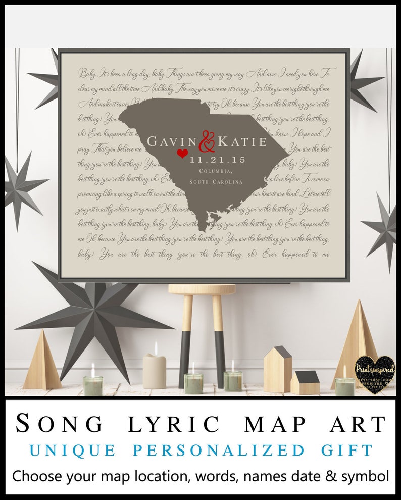 Wedding Song Lyric Art Personalized Wedding Gift Any State Etsy