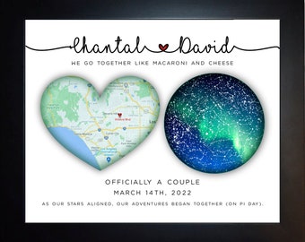 Night Sky, Long Distance Relationship Boyfriend Gift, Personalize Long Distance Maps, Split Location Girlfriend Anniversary Gifts Couple Men