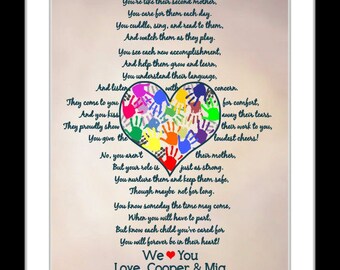 Thank you, nanny, babysitter, preschool teacher, daycare provider poem, canvas and framed print option, even though you're not their mother