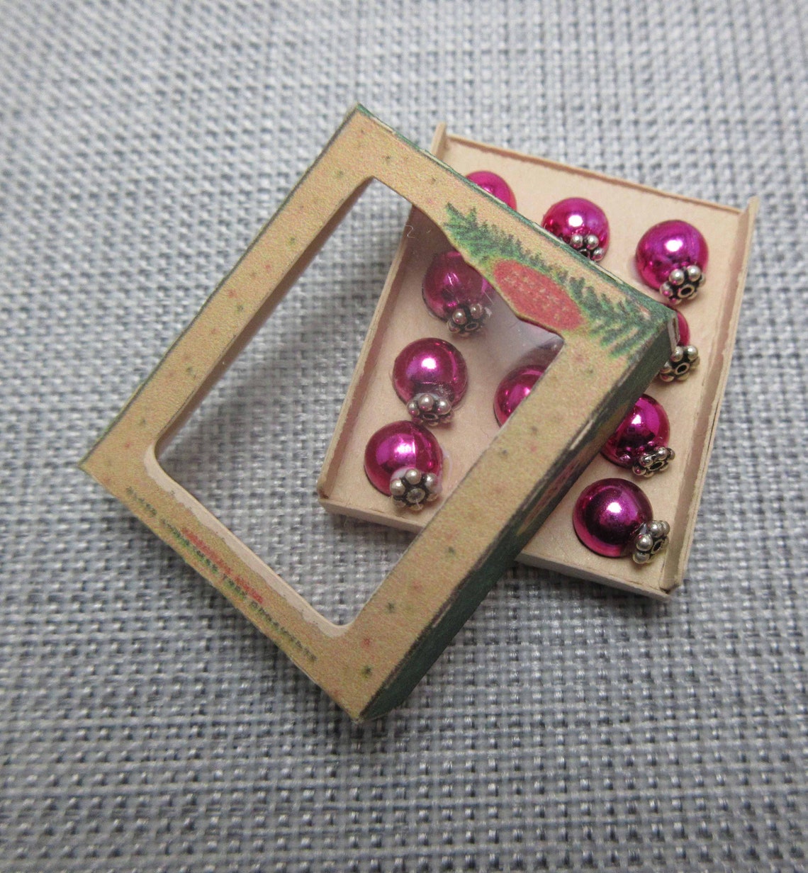 Christmas Ornament Box W/magenta Ornaments Dollhouse Etsy